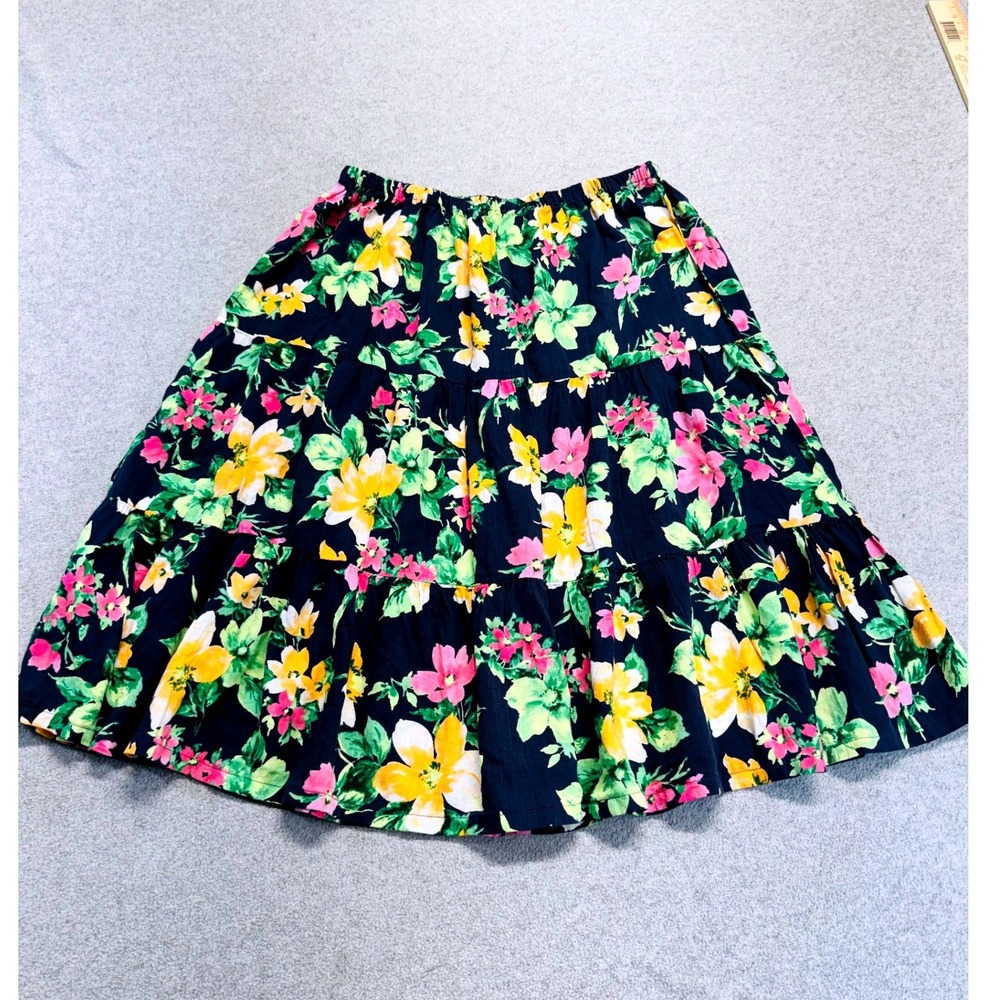 Old Navy Tiered Skirt Girls XL 14-16‎ Navy Blue Floral Boho Ruffle Knee Length